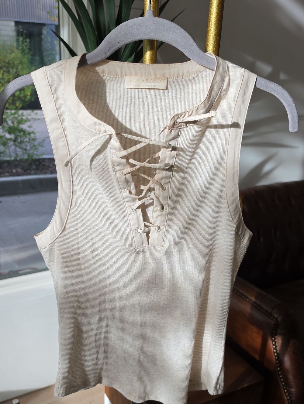 Ulla Johnson Lace-Up Tank Top in Cream